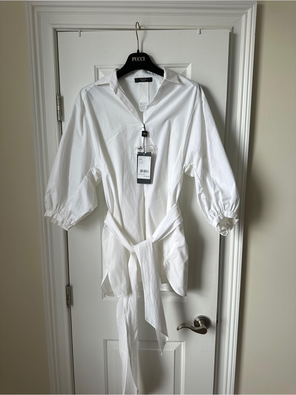 Weekend Max Mara White Tie-Waist Button-Down Shirt